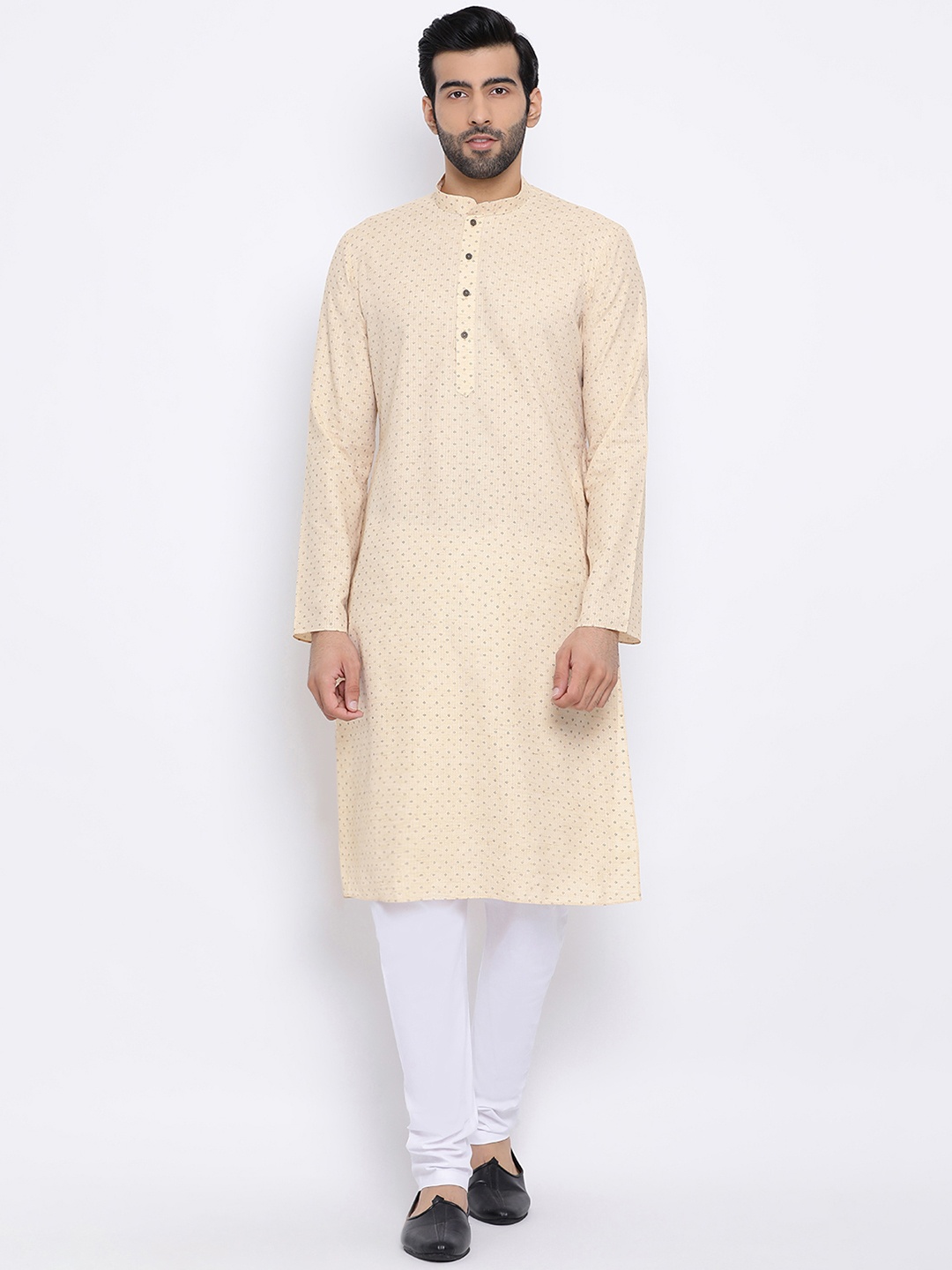 NAMASKAR Men Off-White Solid Straight Kurta