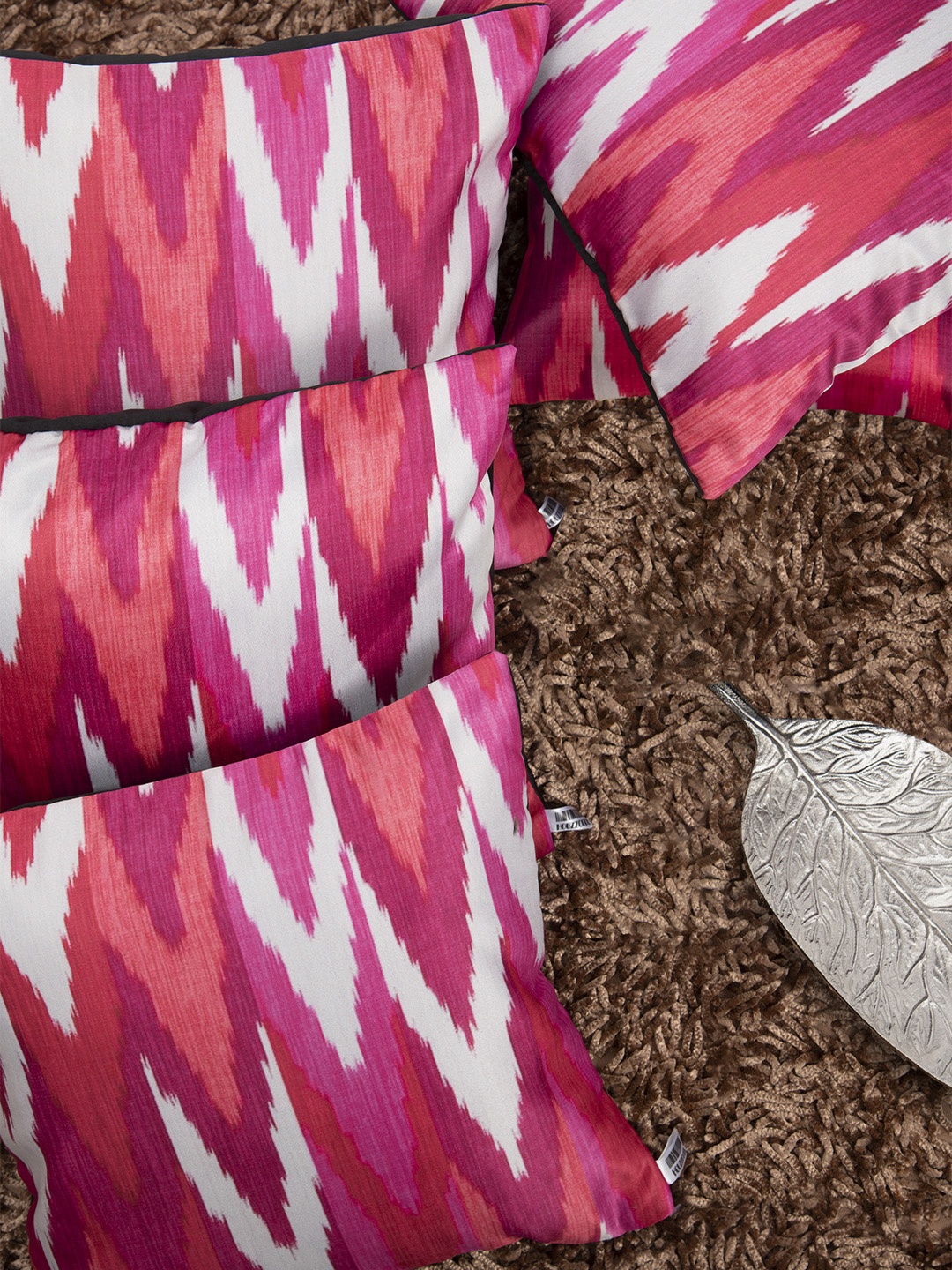HOUZZCODE Pink & White Set of 5 Geometric Square Cushion Covers