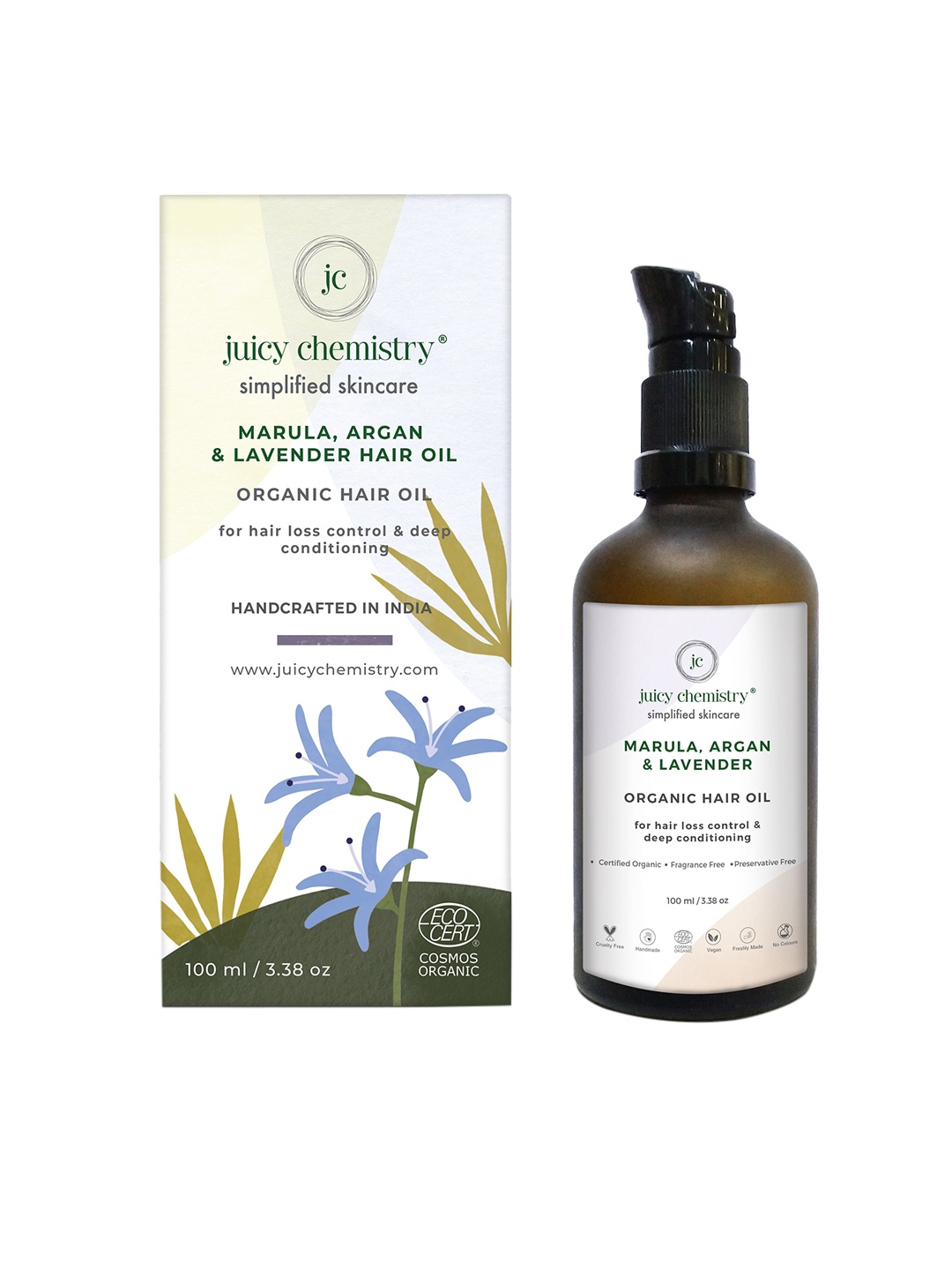 Juicy Chemistry Marula, Argan and Lavender Hair Oil, Brown