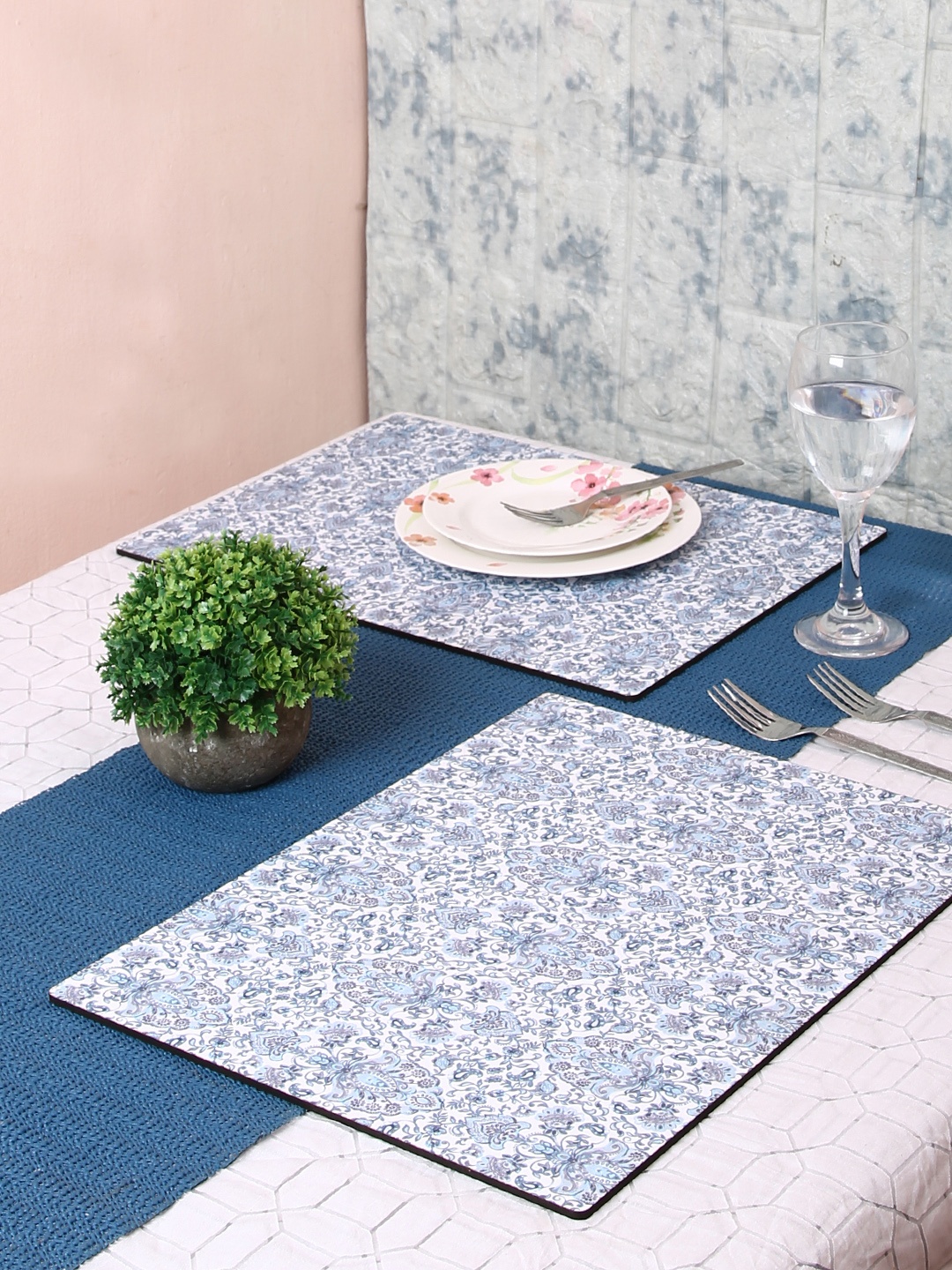 Reinvention Factory Set of 6 Blue & White Printed MDF Table Placemats