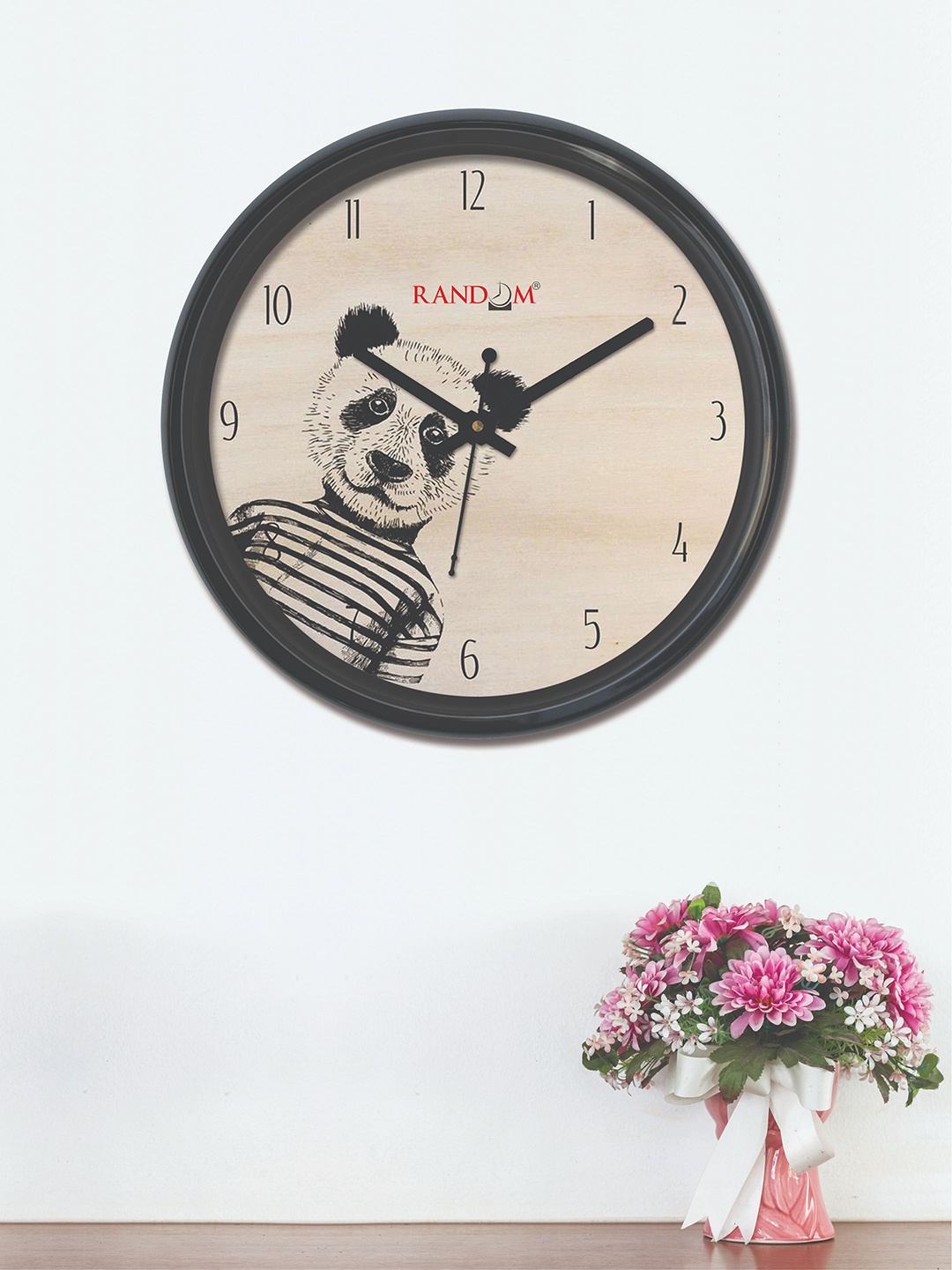 RANDOM Cream-Coloured & Black Round Printed 30 x 30 cm Analogue Wall Clock