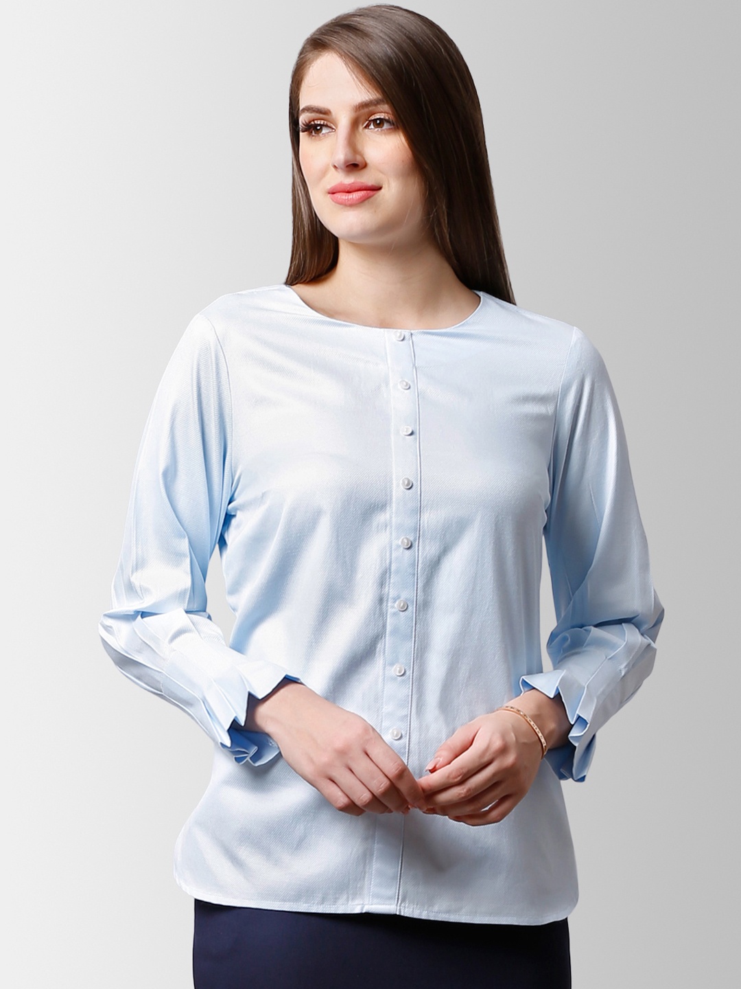 FableStreet Women Blue Solid Shirt Style Top