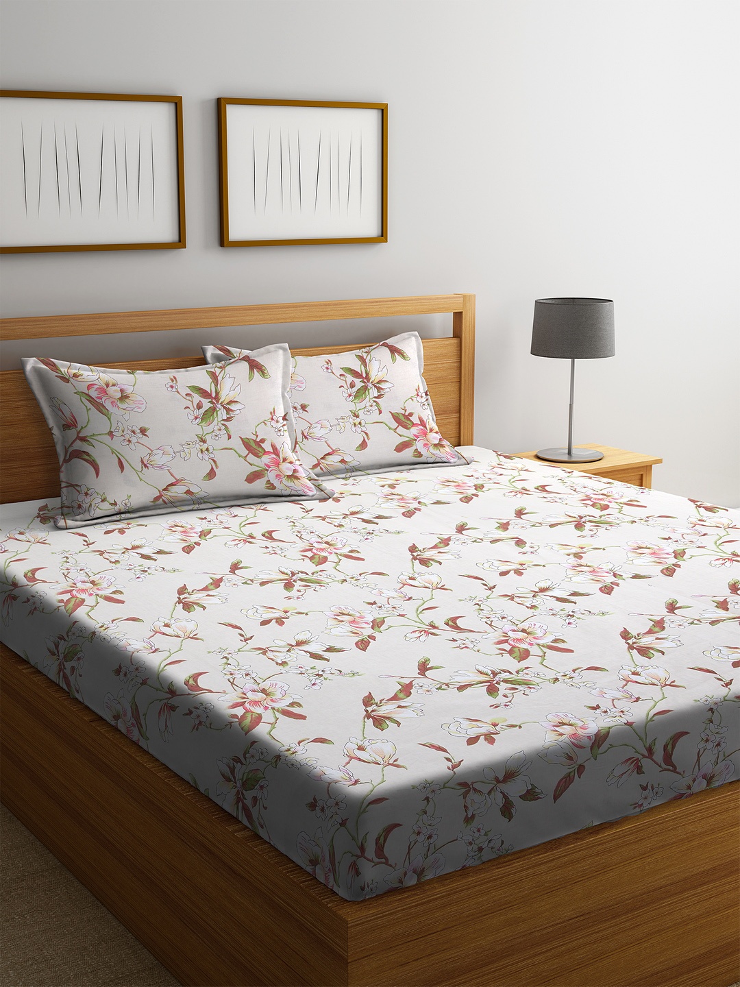 Cortina Beige & Pink Floral 144 TC Cotton 1 Double Queen Bedsheet with 2 Pillow Covers
Cortina Beige & Pink Floral 144 TC Cotton 1 Double Queen Bedsheet with 2 Pillow Covers