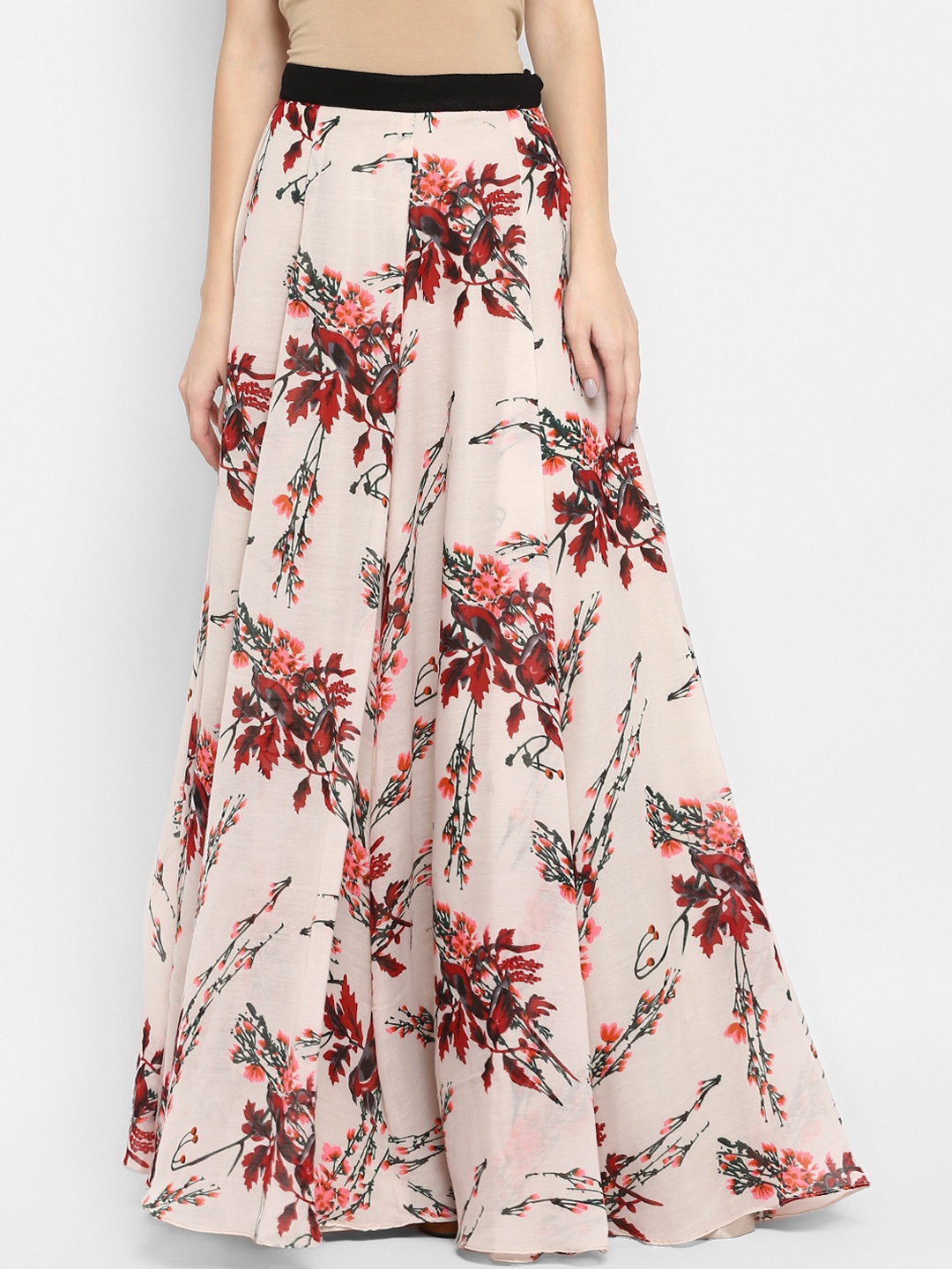 TRENDY DIVVA Women Peach-Coloured & Maroon Floral Print Flared Maxi Skirt
