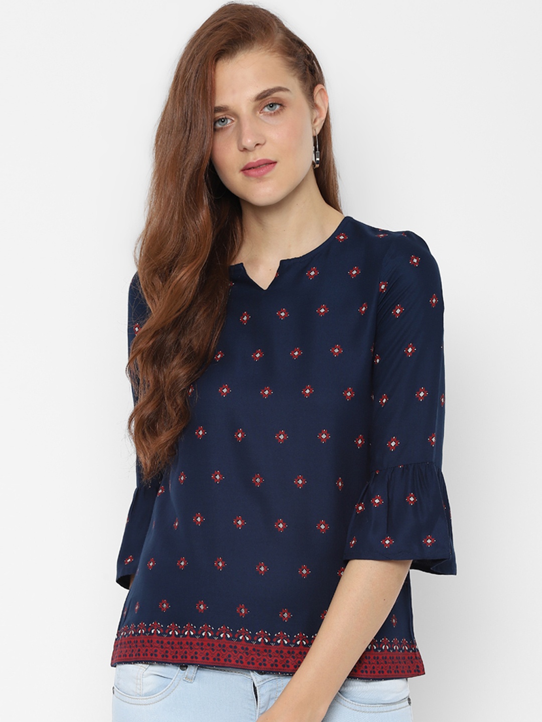 People Women Navy Blue Printed Top