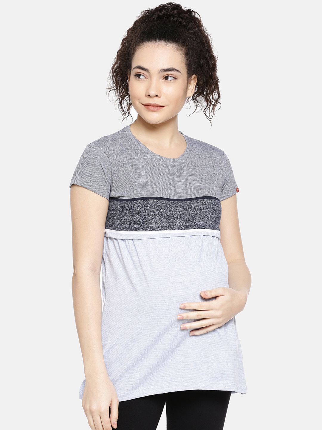 GOLDSTROMS Women Grey Colourblocked Nursing Maternity Top