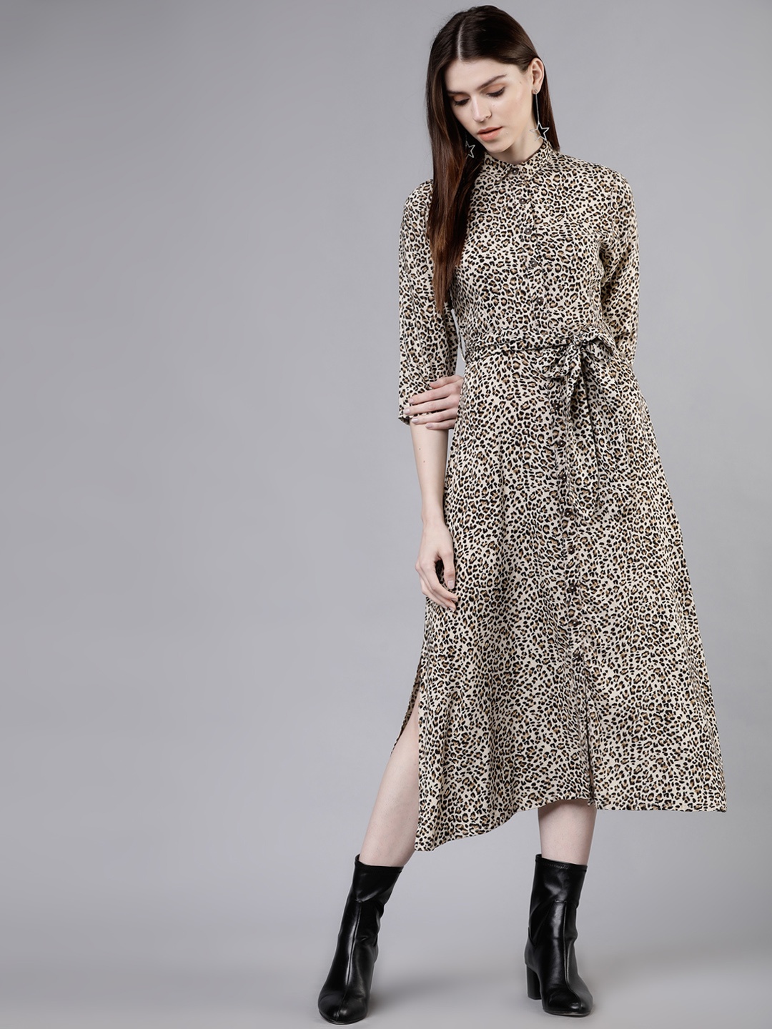Tokyo Talkies Women Brown Animal Printed Shirt Dress