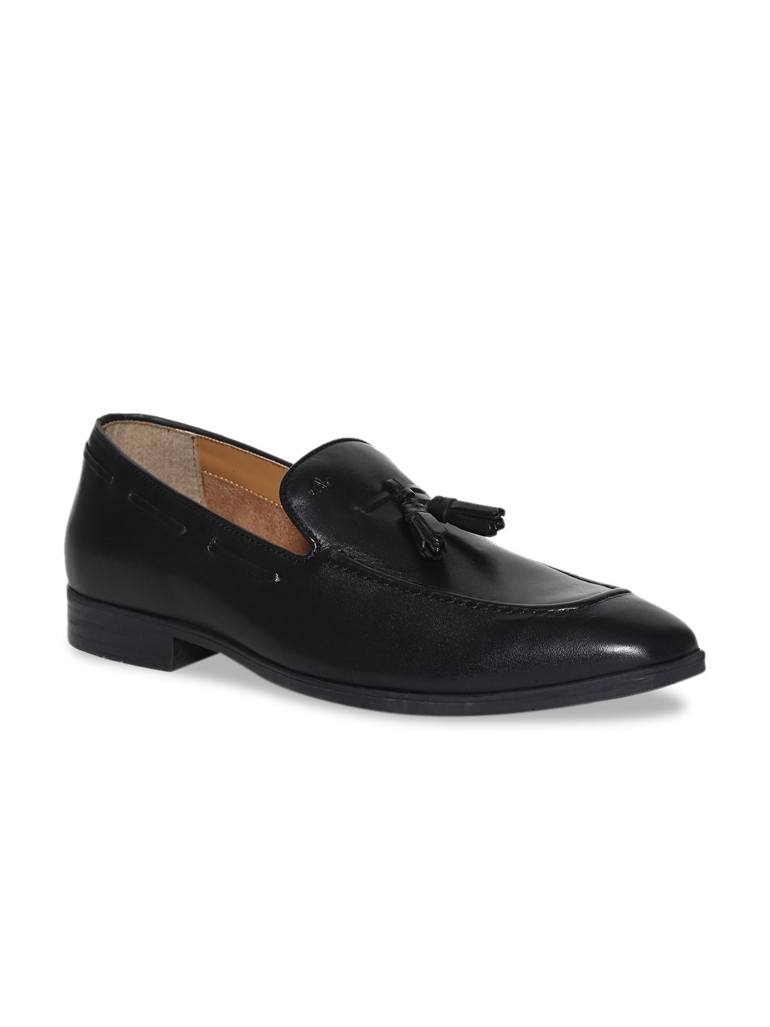 Arrow Men Black Solid Leather Formal Tasselled Slip-Ons