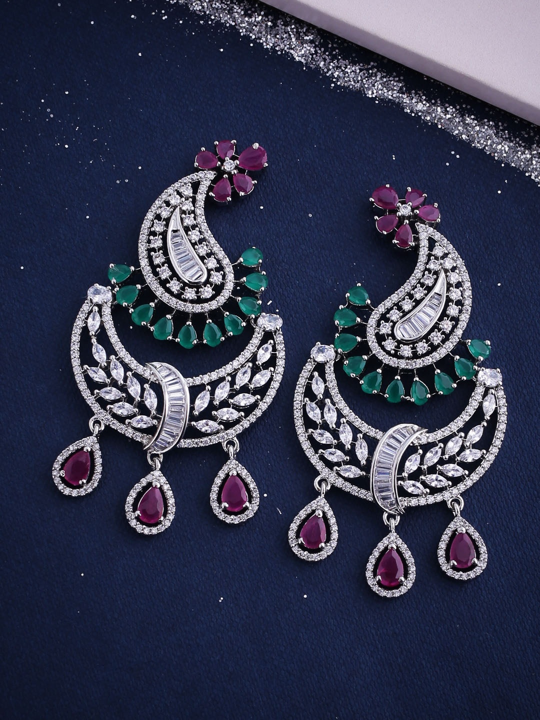 Voylla Silver-Plated & White Contemporary Drop Earrings