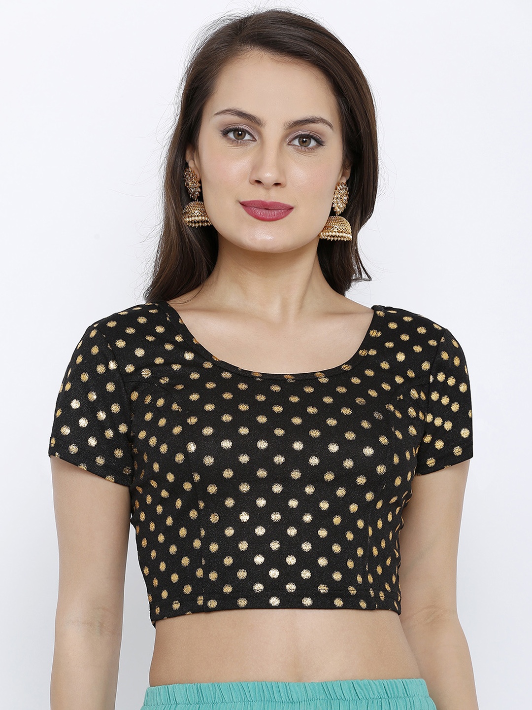 SALWAR STUDIO Women Black Woven Design Readymade Saree Blouse