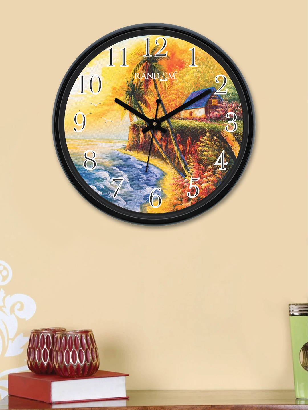 RANDOM Yellow & Green Round Printed 30 cm Analogue Wall Clock