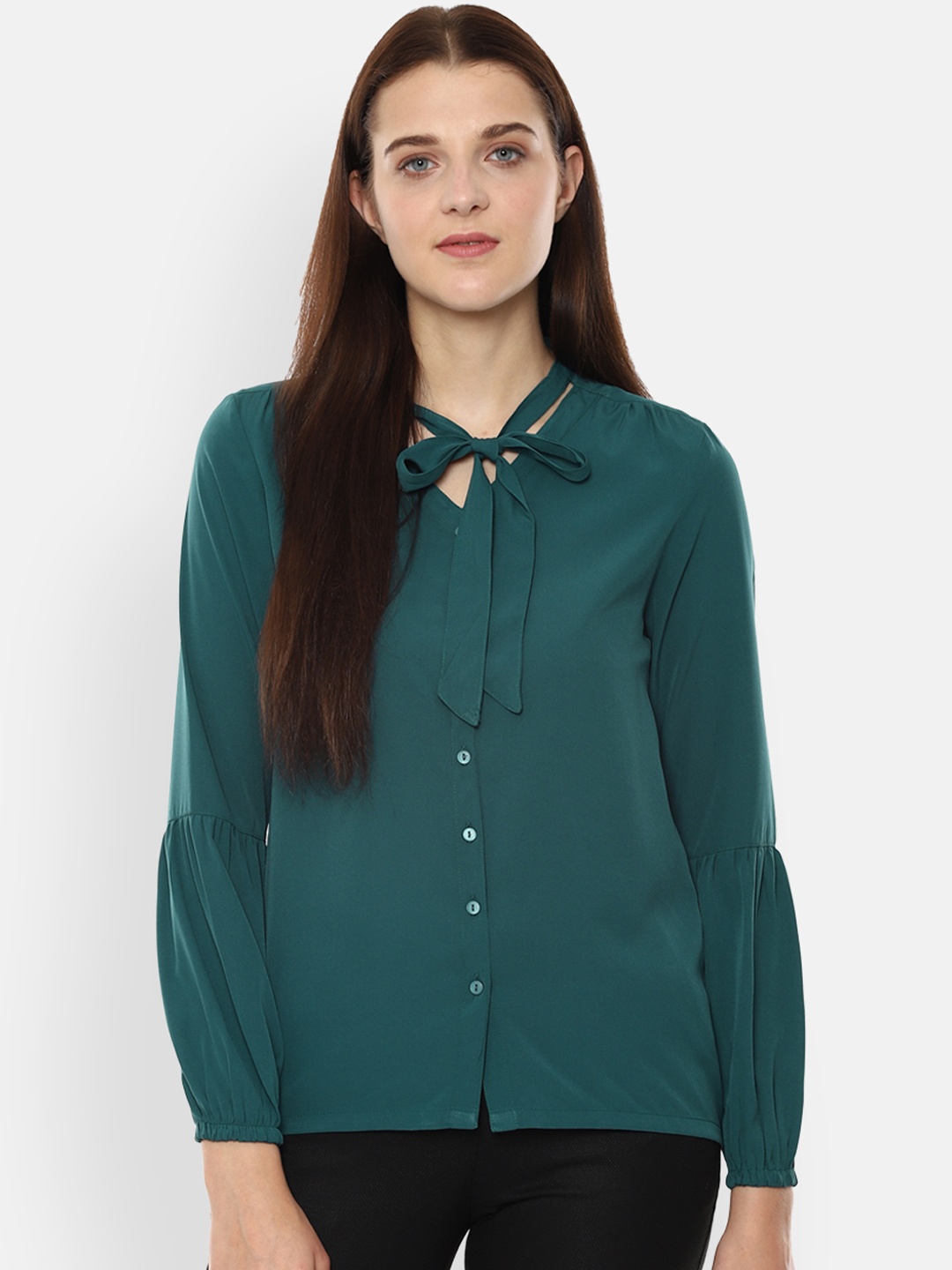 Van Heusen Woman Women Green Regular Fit Solid Casual Shirt