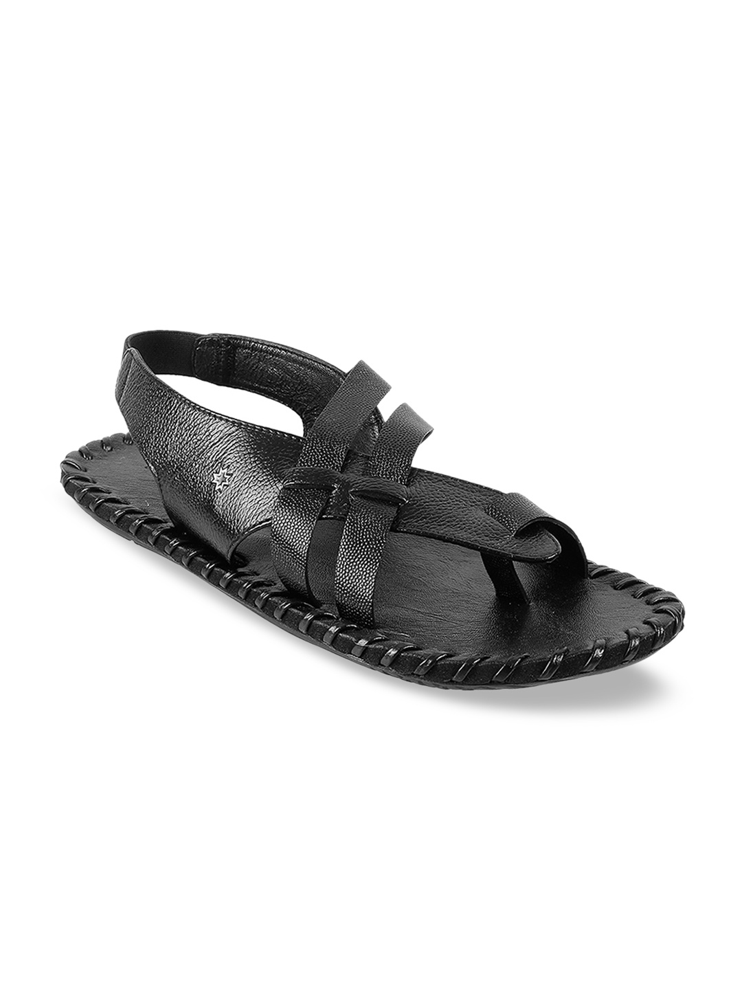 Metro Men Black Leather Sandals