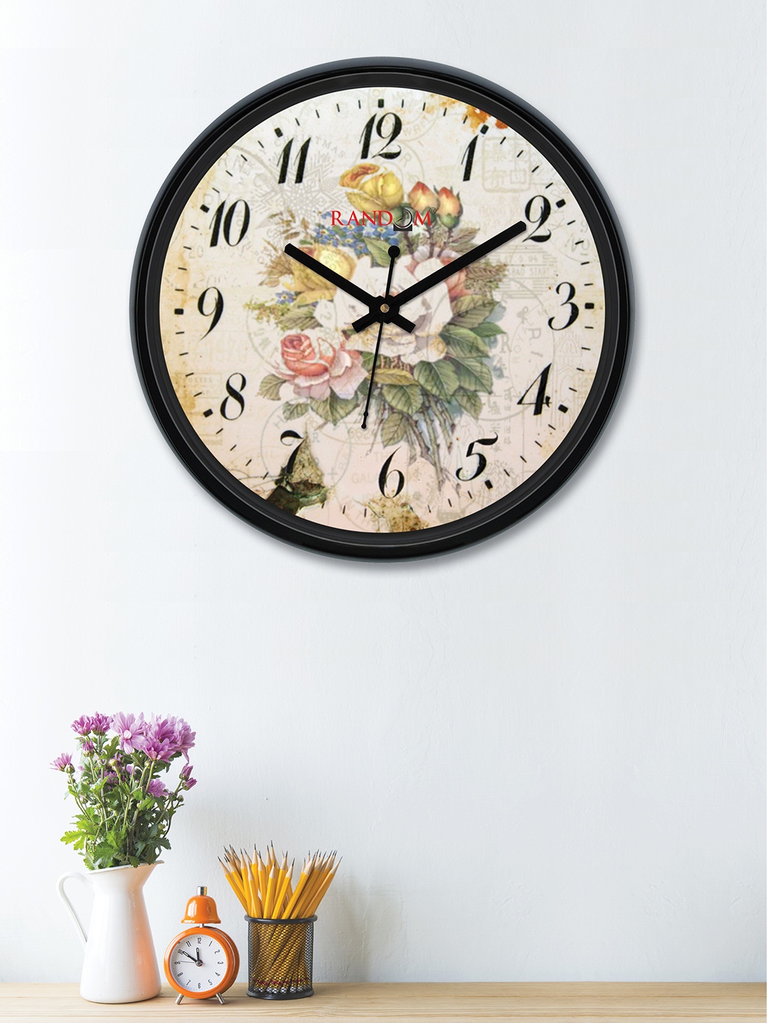RANDOM Beige & Multicoloured Round Printed 30 cm Analogue Wall Clock