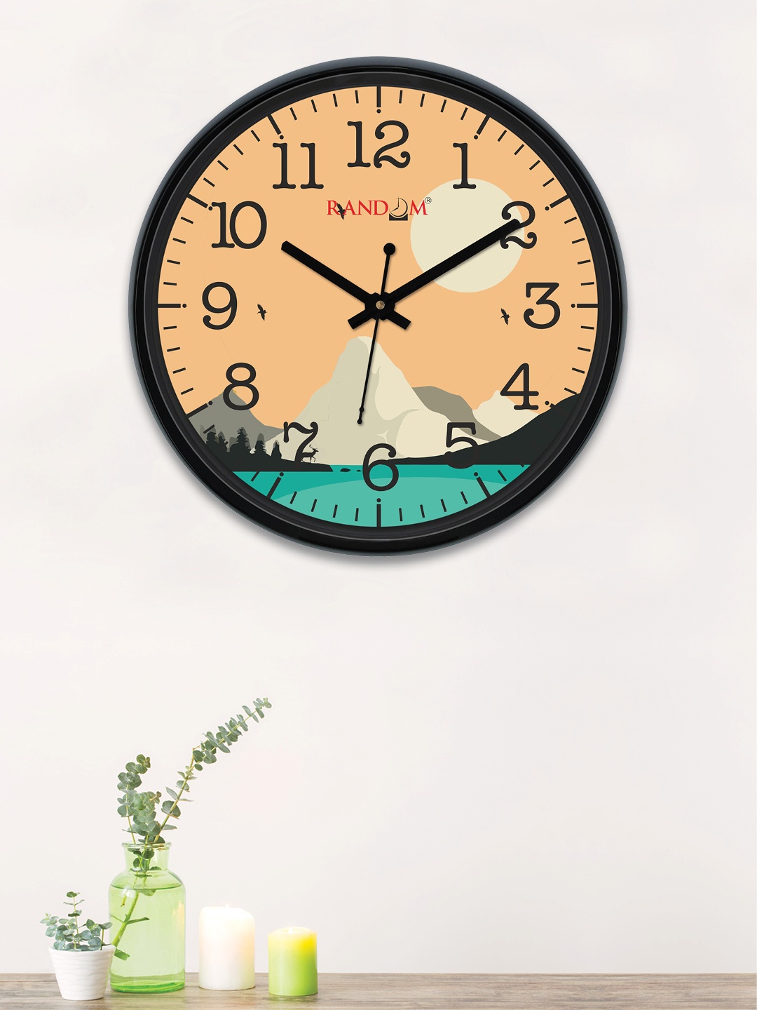 RANDOM Camel Brown & Turquoise Blue Round Printed 30 cm Analogue Wall Clock