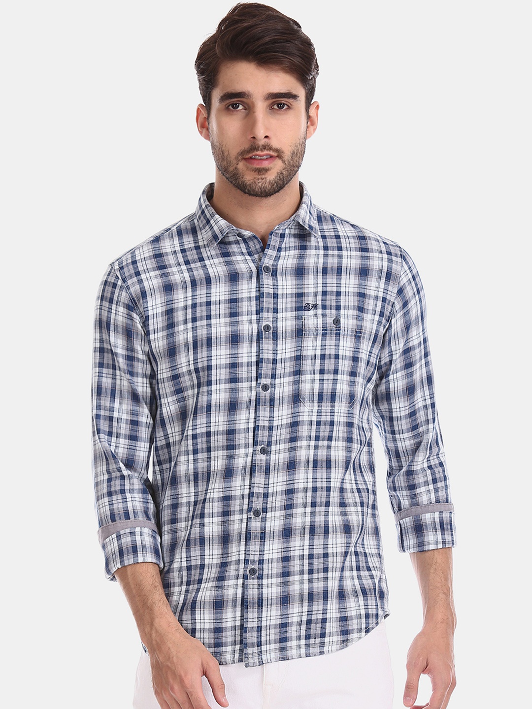Ed Hardy Men Blue Slim Fit Checked Casual Shirt