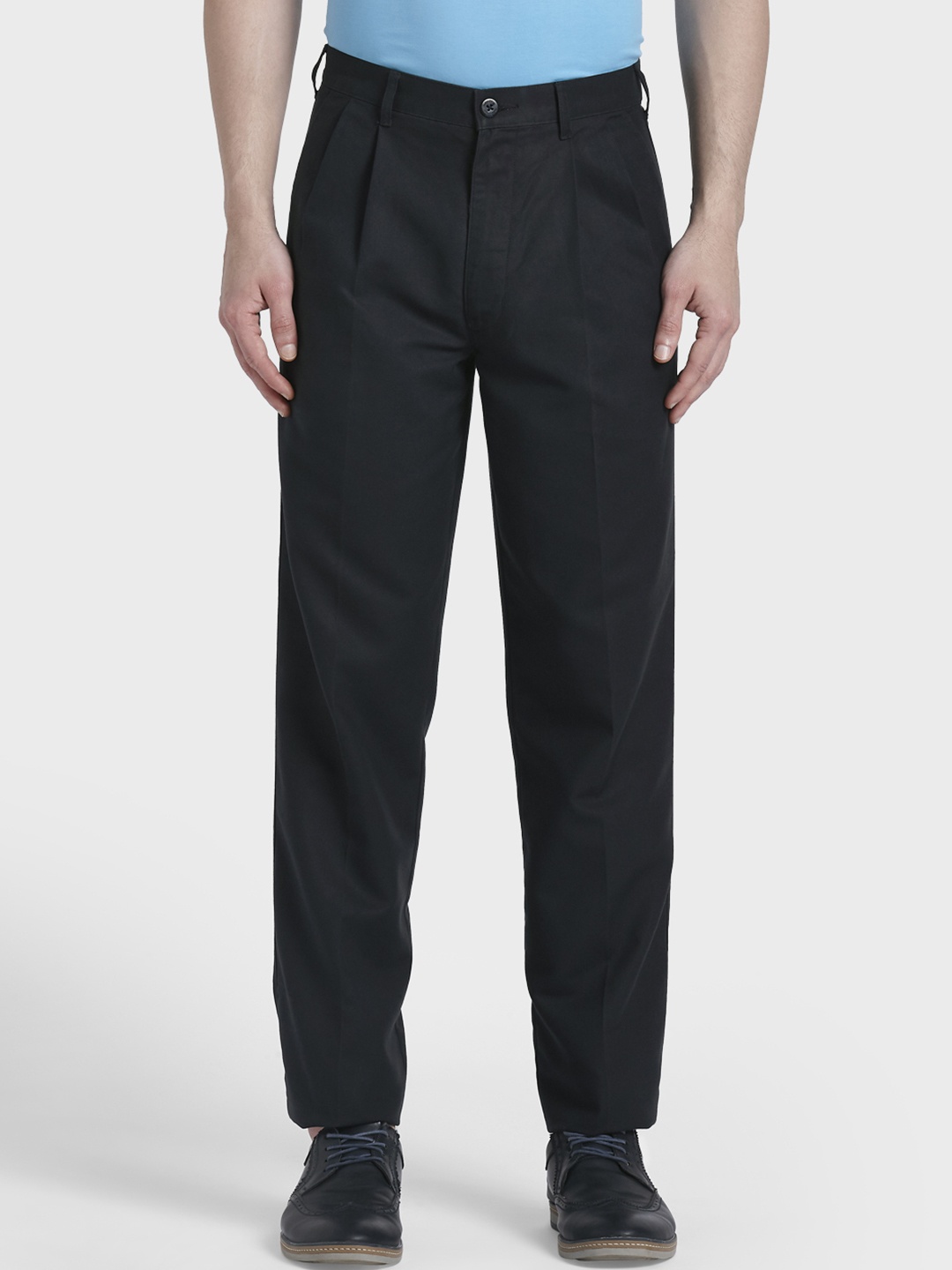 ColorPlus Men Navy Blue Regular Fit Solid Regular Trousers