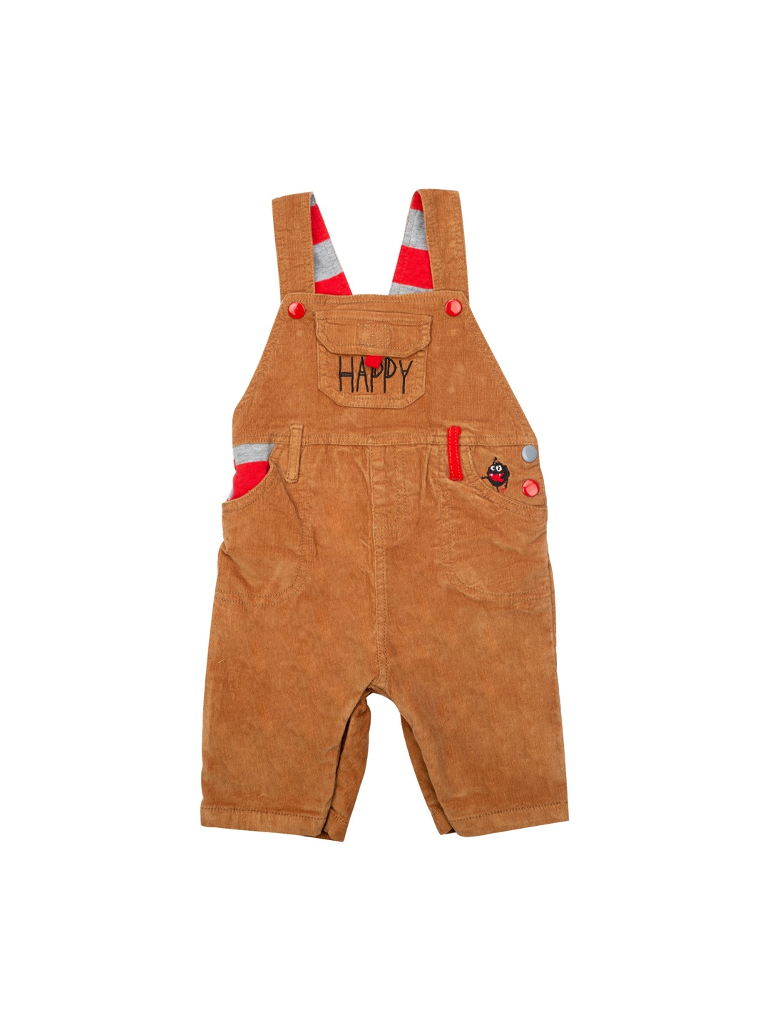 MeeMee Infant Boys Mustard Yellow & Red Striped Dungrees Set