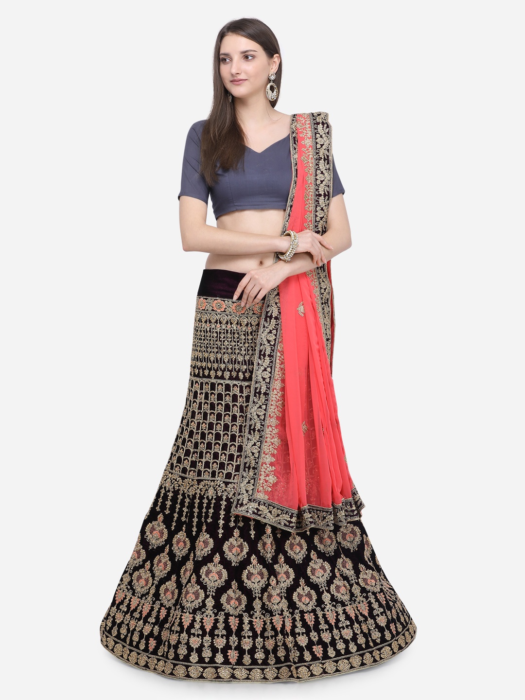 MOKSHA DESIGNS Burgundy & Pink Embroidered Semi-Stitched Lehenga & Unstitched Blouse with Dupatta
MOKSHA DESIGNS Burgundy & Pink Embroidered Semi-Stitched Lehenga & Unstitched Blouse with Dupatta