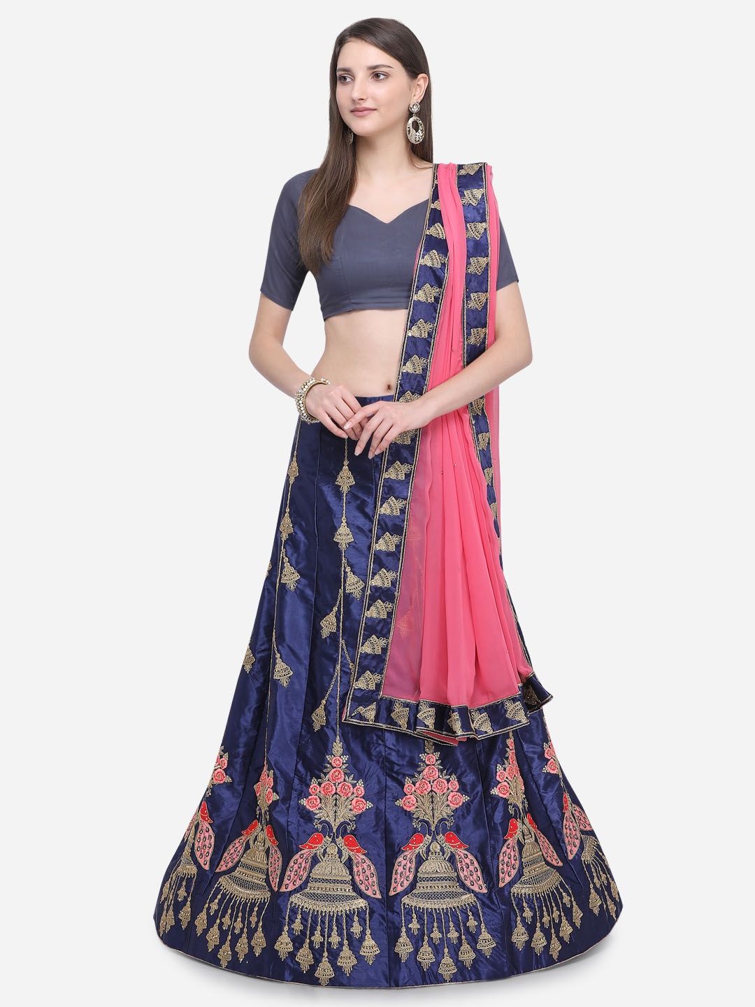 MOKSHA DESIGNS Blue & Pink Embroidered Ready to Wear Lehenga & Unstitched Blouse with Dupatta
MOKSHA DESIGNS Blue & Pink Embroidered Ready to Wear Lehenga & Unstitched Blouse with Dupatta