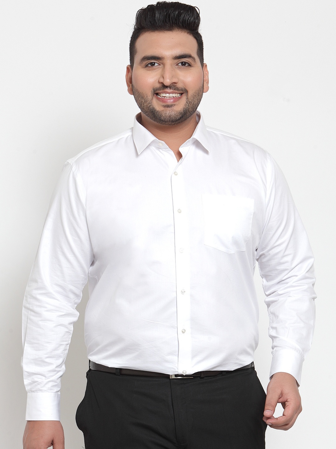 plusS Men White Comfort Regular Fit Solid Formal Shirt