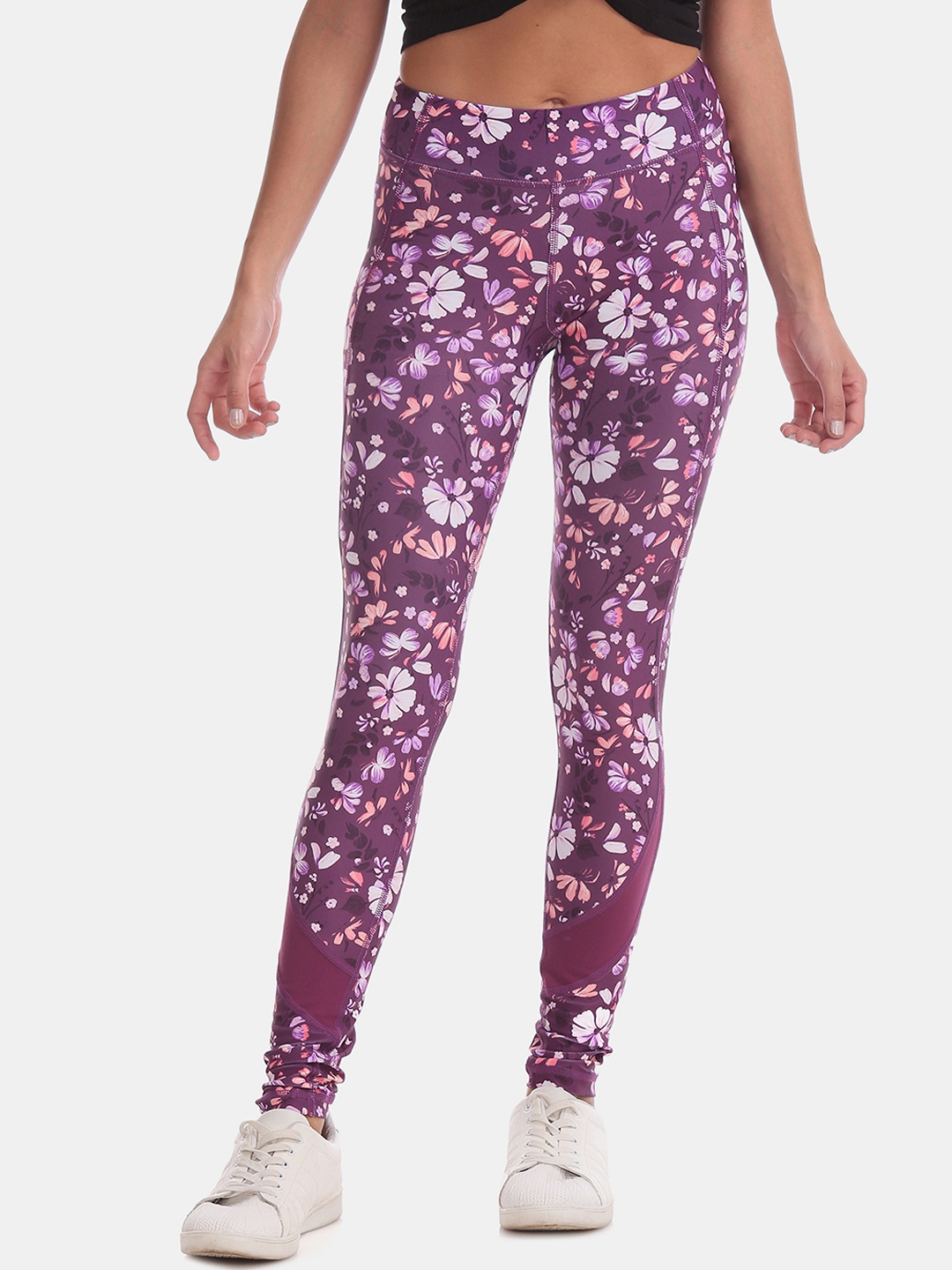 Aeropostale Women Purple Floral Printed Panelled Ankle-Length Leggings