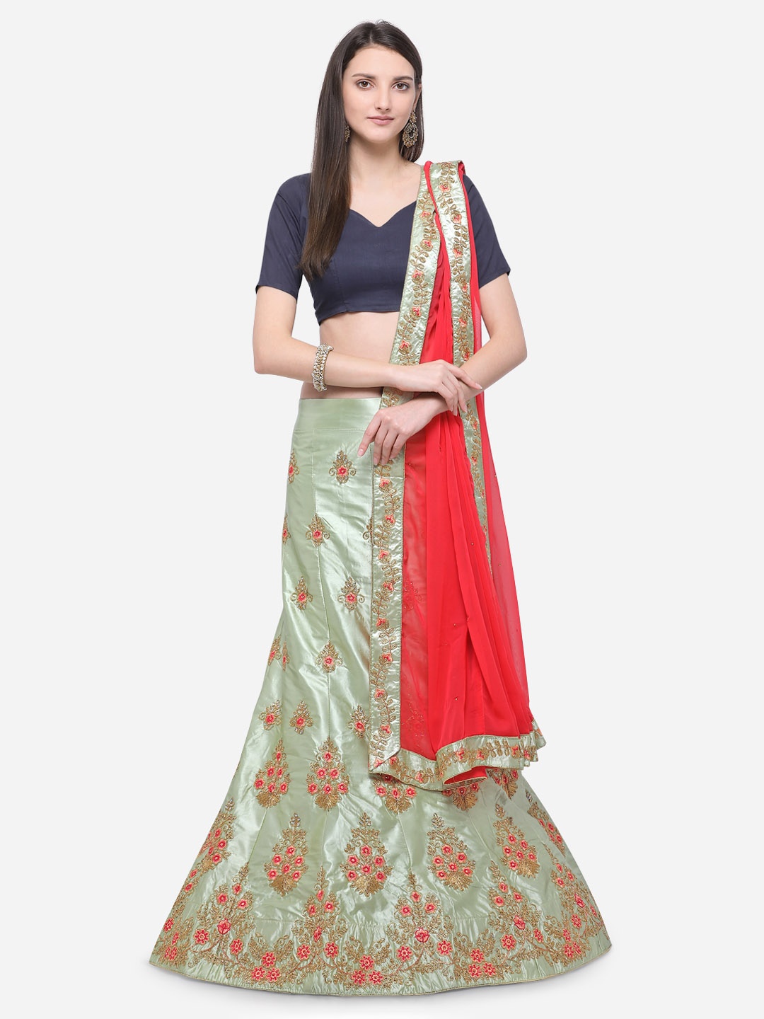 MOKSHA DESIGNS Green & Pink Embroidered Semi-Stitched Lehenga & Unstitched Blouse with Dupatta
MOKSHA DESIGNS Green & Pink Embroidered Semi-Stitched Lehenga & Unstitched Blouse with Dupatta
