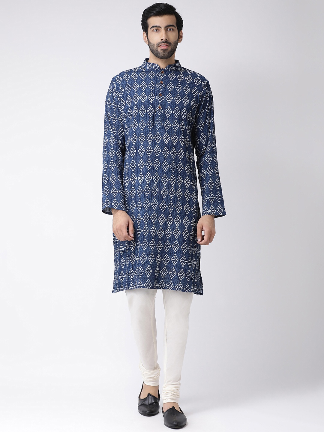 KISAH Men Blue & White Printed Straight Kurta
