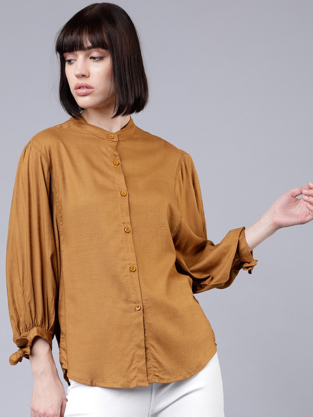 Tokyo Talkies Women Brown Regular Fit Solid Casual Shirt