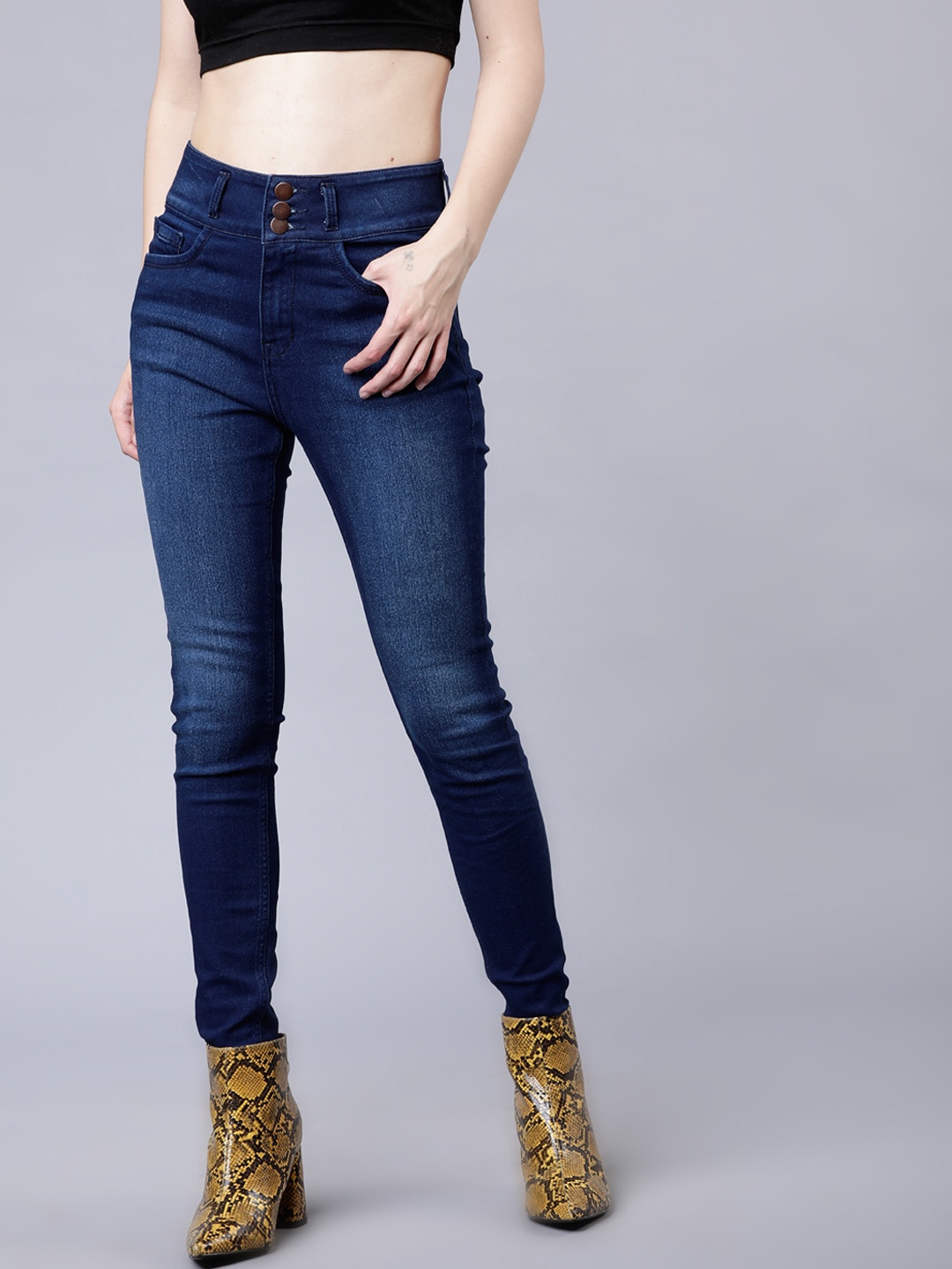 Tokyo Talkies Women Navy Blue Super Skinny Fit Mid-Rise Clean Look Stretchable Jeans