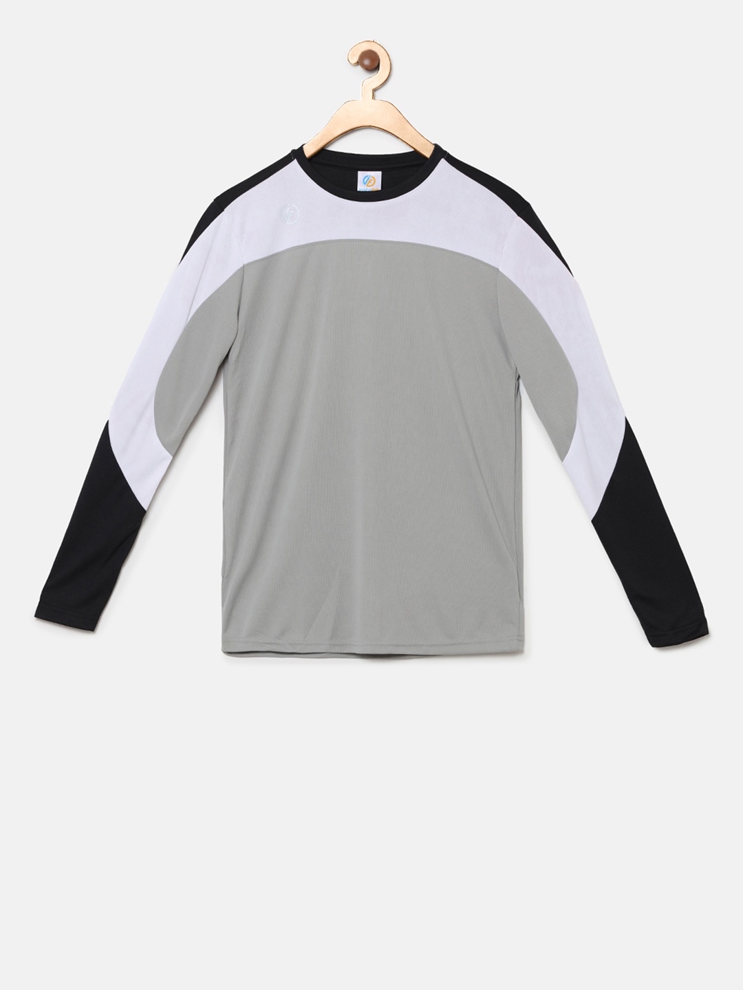 Instafab Boys Grey & Black Colourblocked Round Neck T-shirt