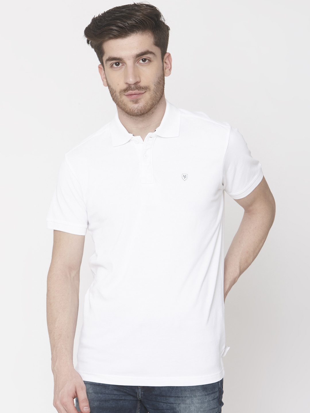 Mufti Men White Solid Polo Collar T-shirt