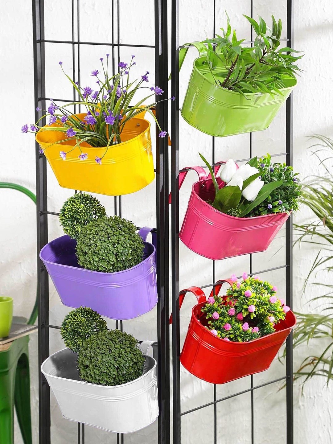 green girgit Set of 6 Solid Railing Planters, Multi