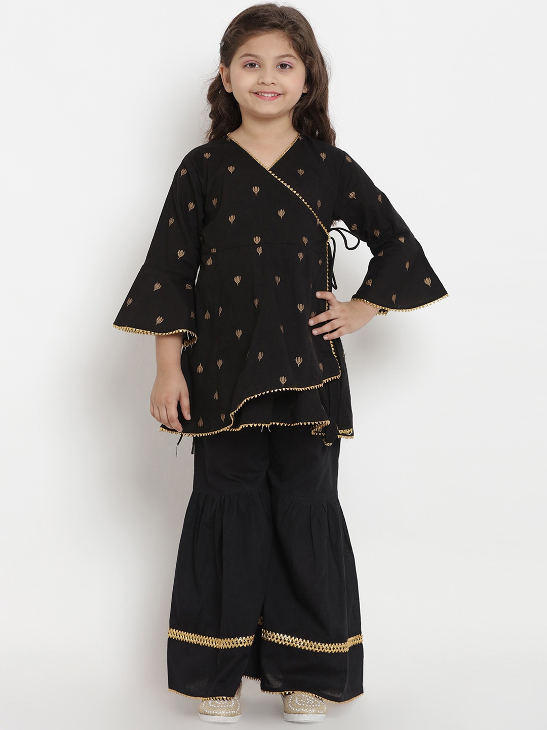 Bitiya by Bhama Girls Black Embroidered Kurta with Sharara