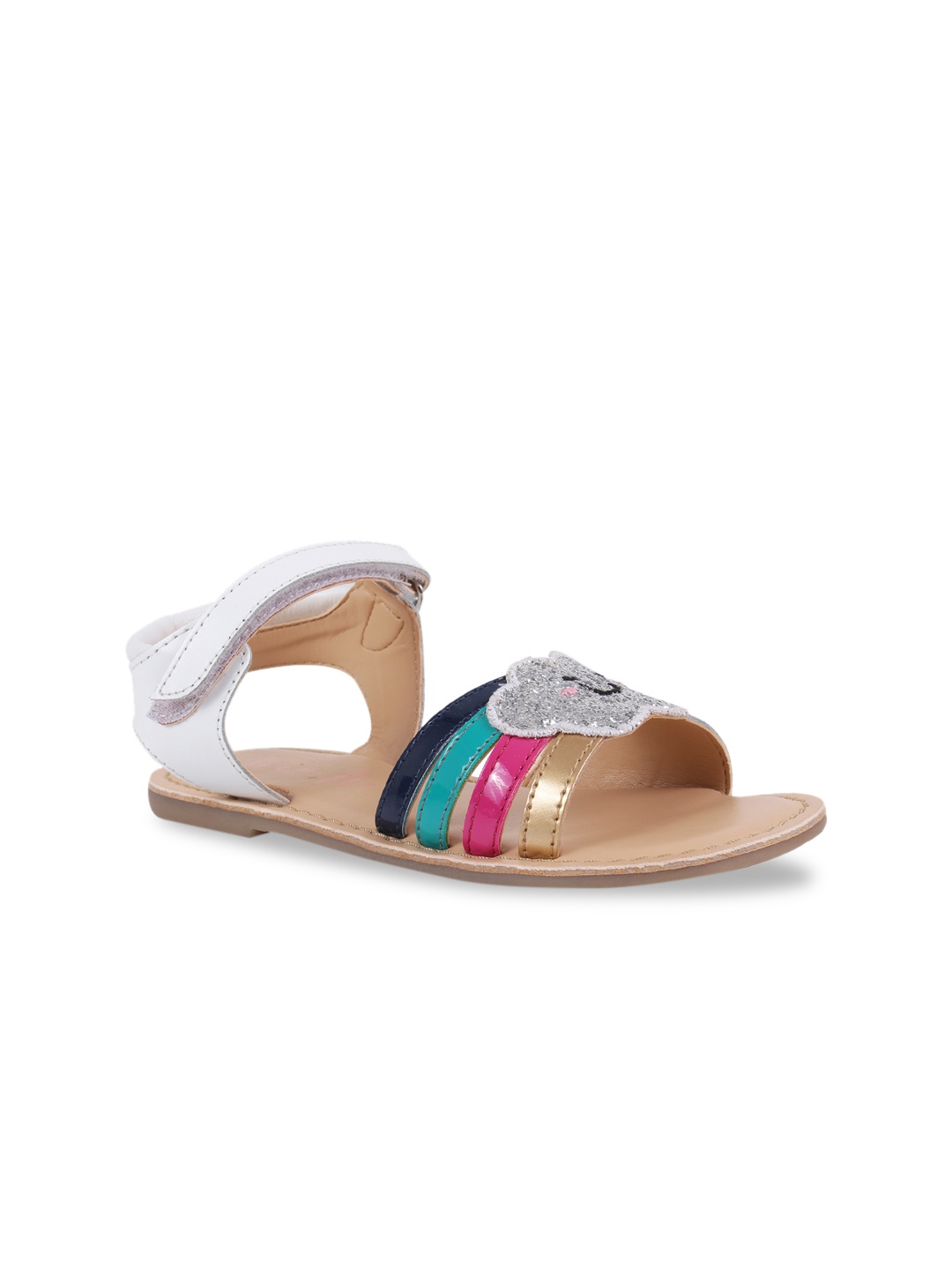 Aria Nica Girls White Embellished Leather Open Toe Flats