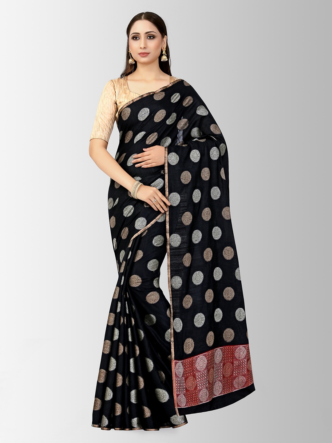 MIMOSA Black & Grey Art Silk Woven Design Kanjeevaram Saree