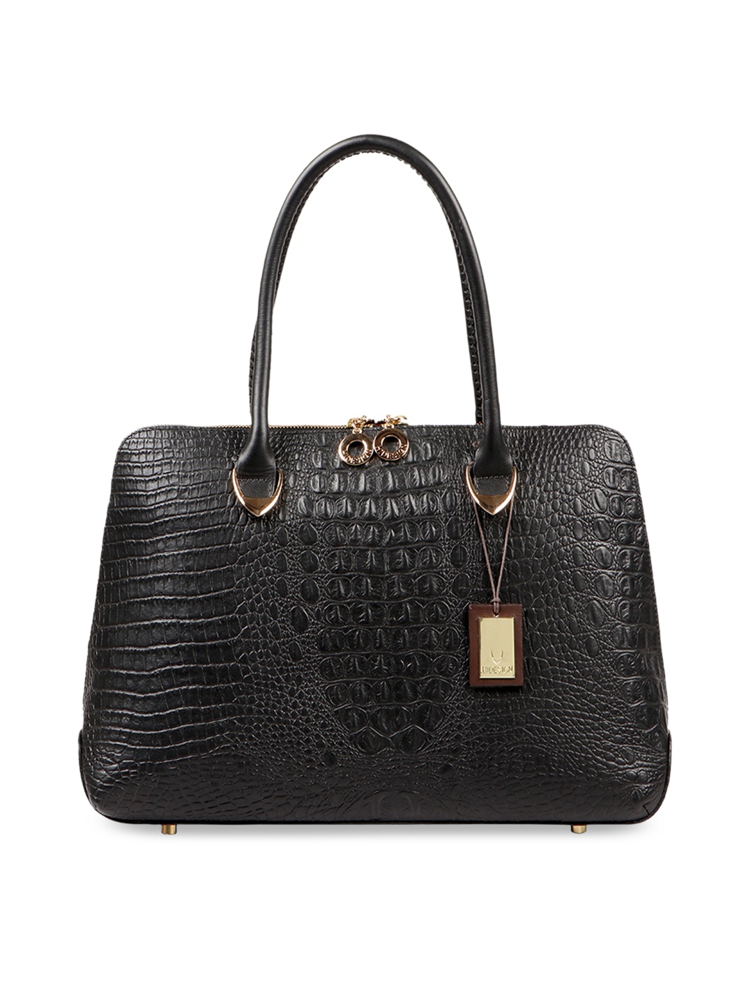 Hidesign Black Crocodile Skin Textured Leather Handheld Bag