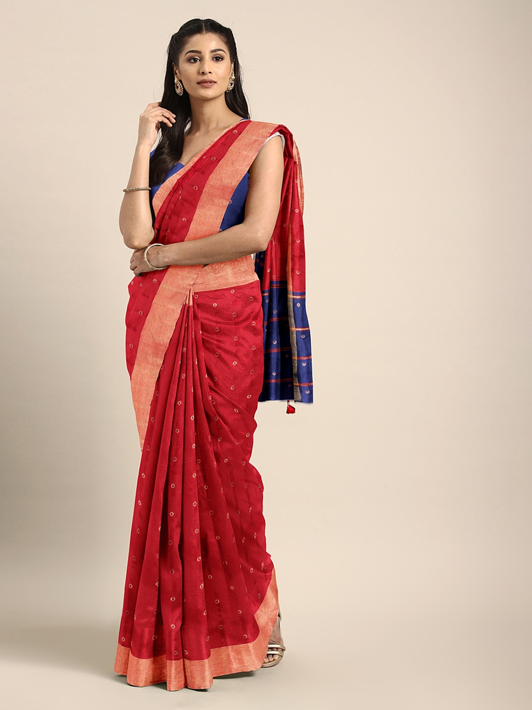 Mitera Maroon Art Silk Woven Design Kanjeevaram Saree