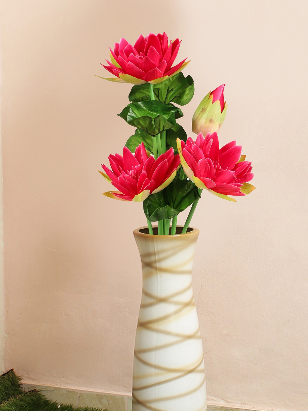 TIED RIBBONS Red & Green Lotus Lily Flower Artificial Flower Stick