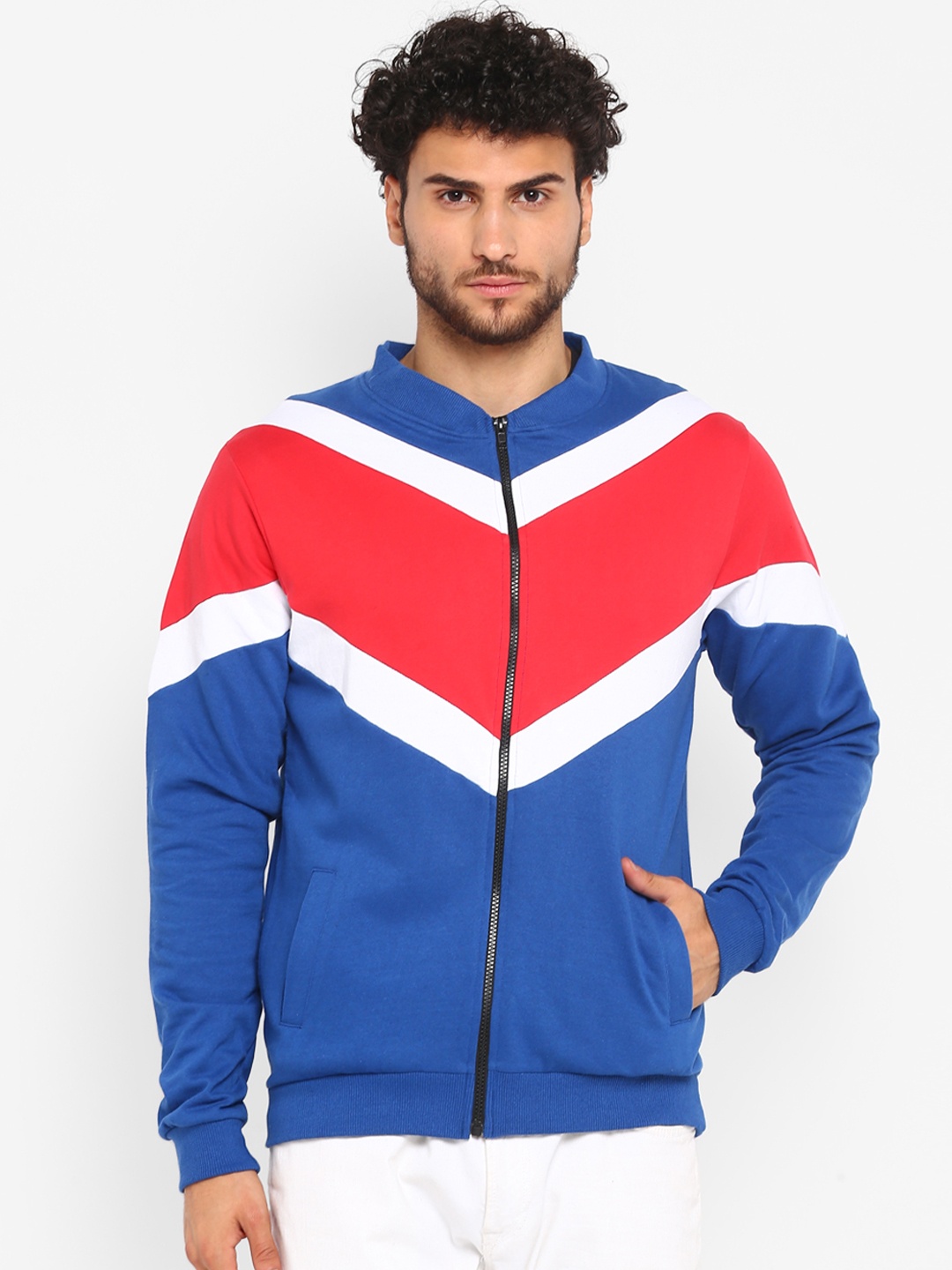 Urbano Fashion Men Red & White Colourblocked Sweatshirt