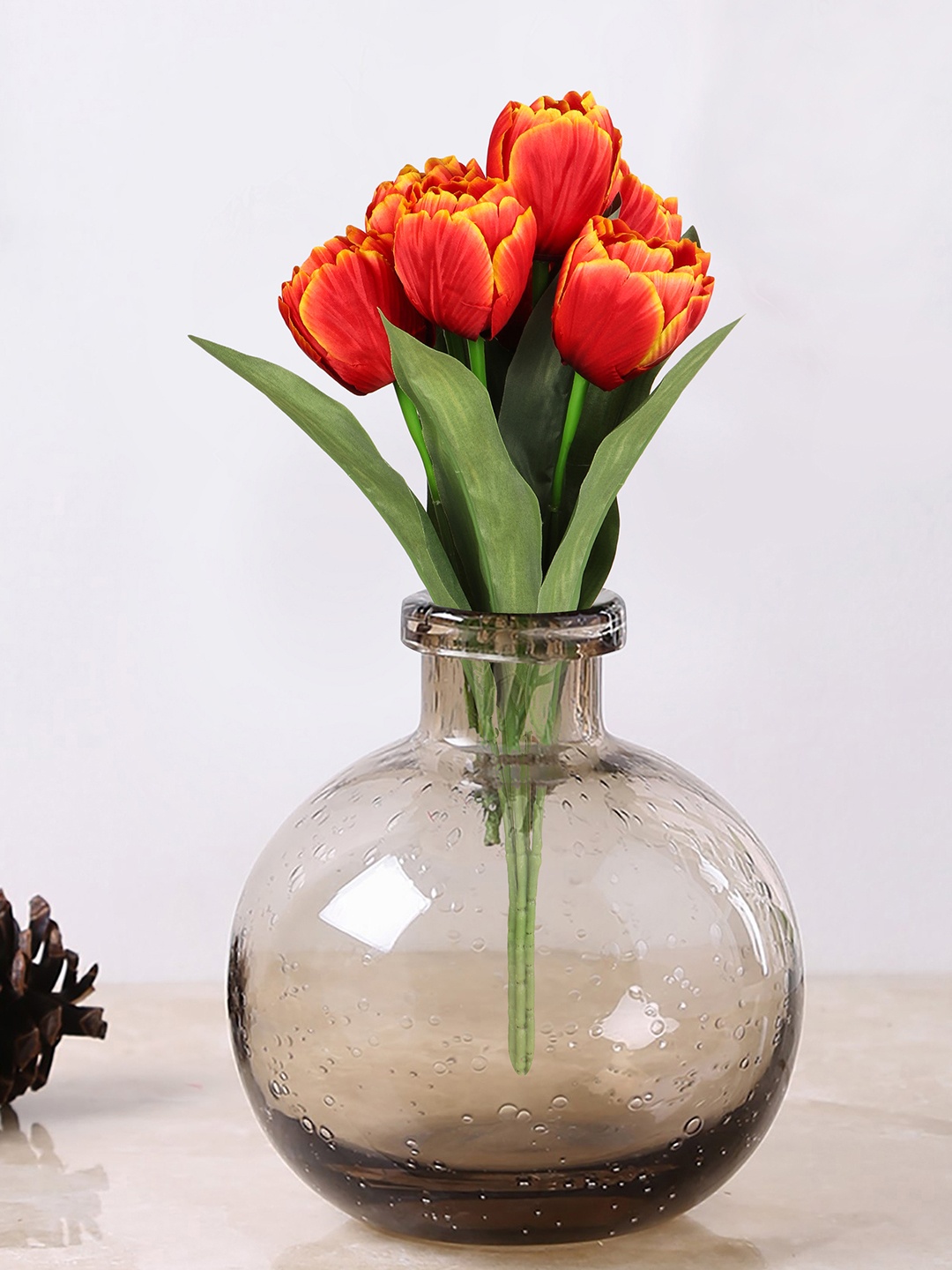 TIED RIBBONS Orange & Green Tulips Artificial Flower Sticks