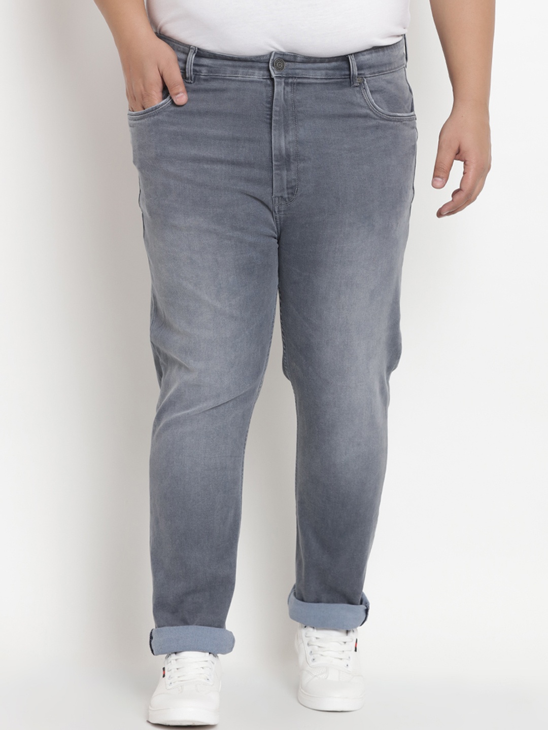 John Pride Plus Size Men Grey Regular Fit Mid-Rise Clean Look Stretchable Jeans