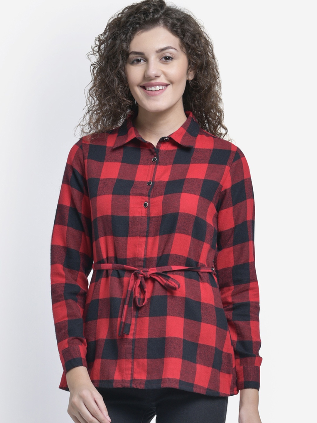 Martini Women Red Checked Shirt Style Top