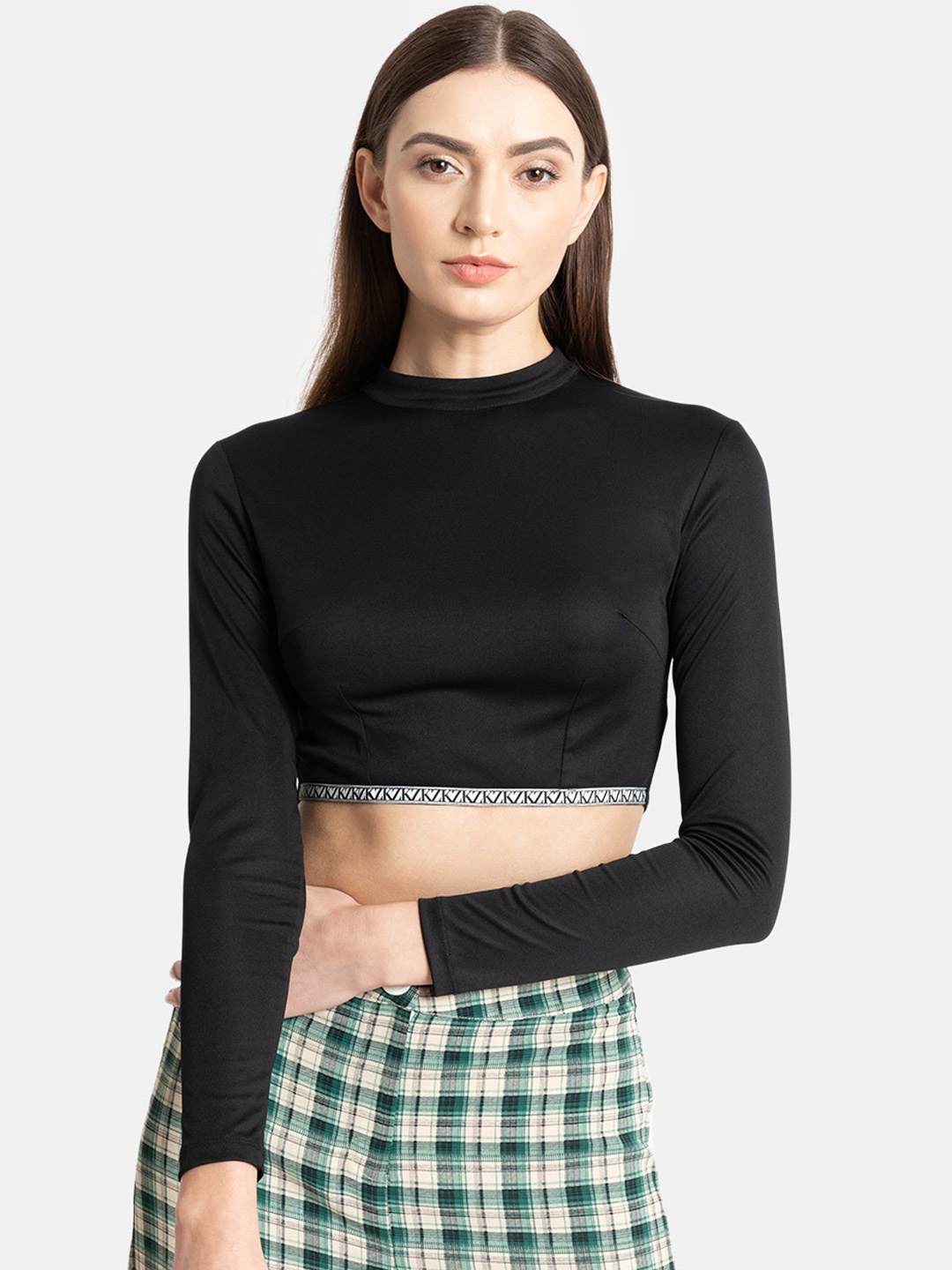 Kazo Women Black Solid Crop Top
