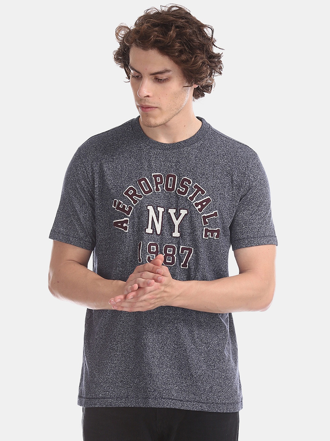 Aeropostale Men Navy Blue Printed Round Neck T-shirt
