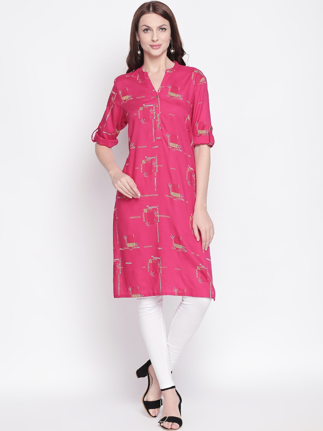 RANGMANCH BY PANTALOONS Women Fuchsia Pink Printed Straight Kurta