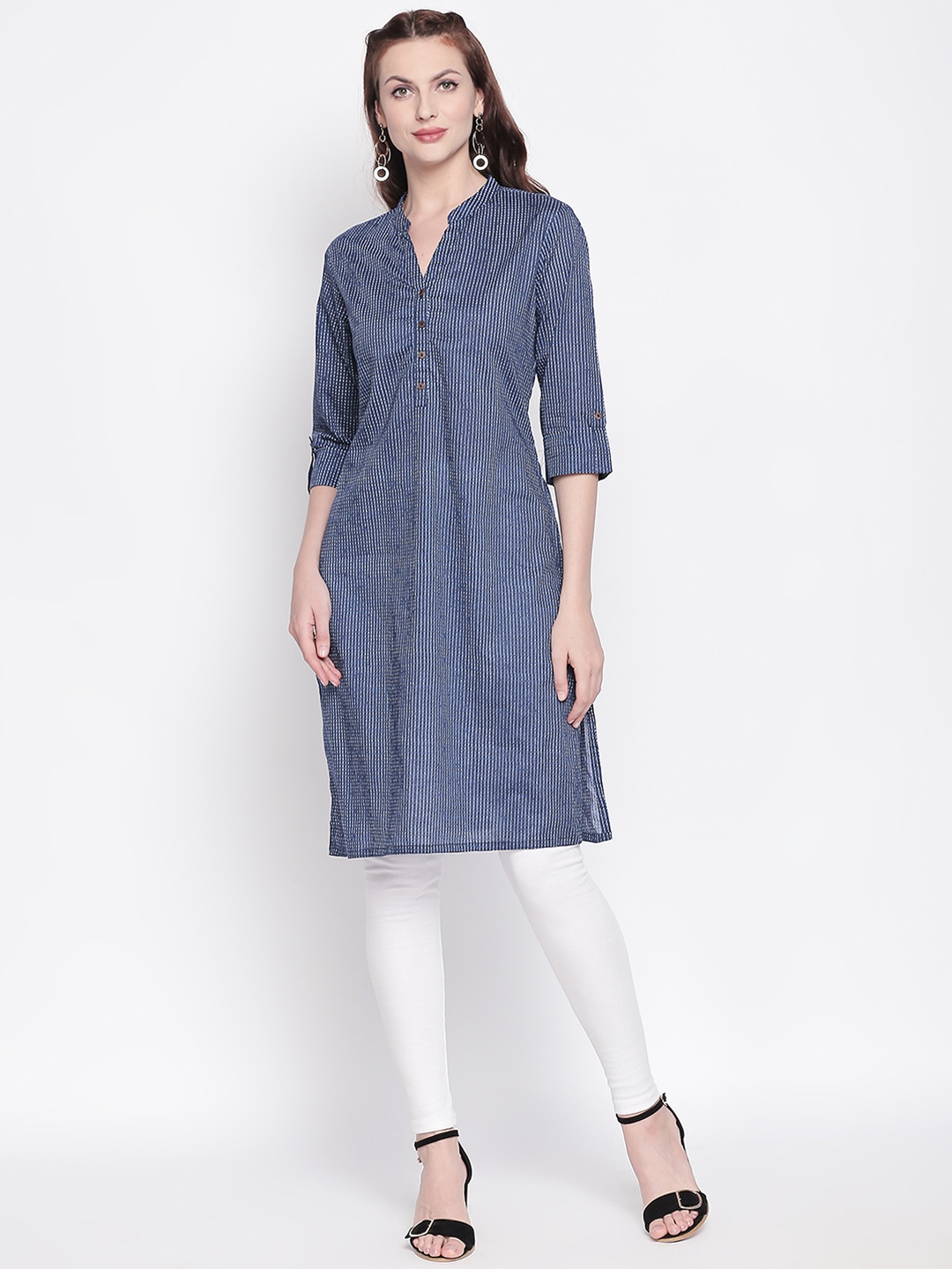 RANGMANCH BY PANTALOONS Women Blue & White Striped Straight Kurta