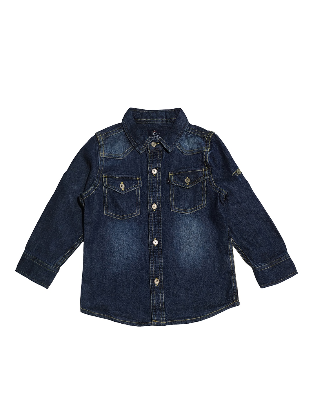 KiddoPanti Boys Navy Blue Faded Casual Denim Shirt