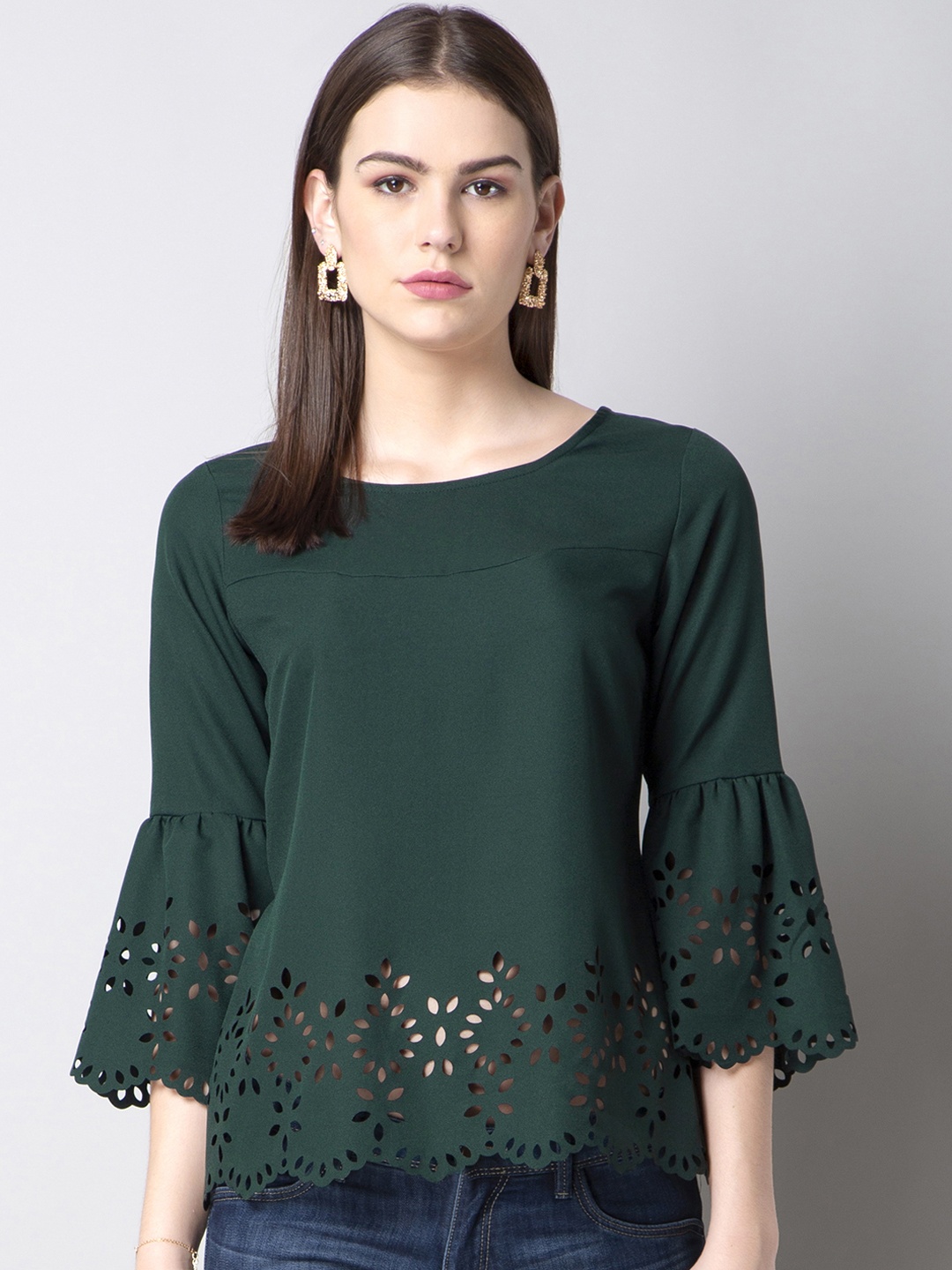 FabAlley Women Teal Green Self Design A-Line Top