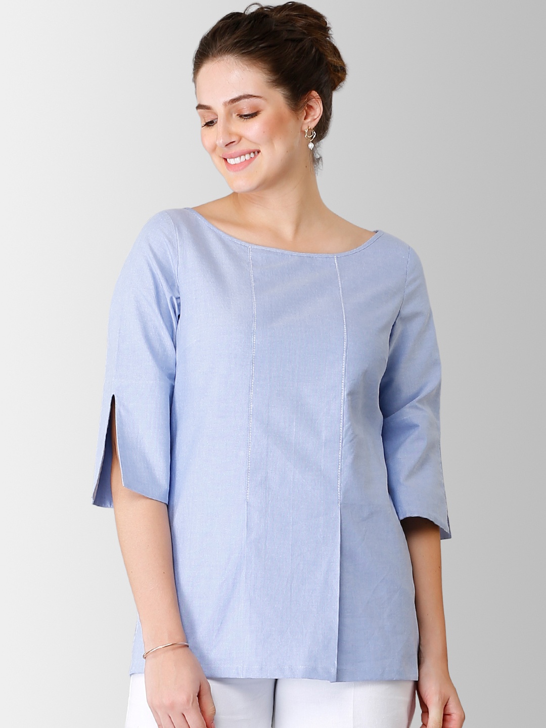 FableStreet Women Blue Solid Top
